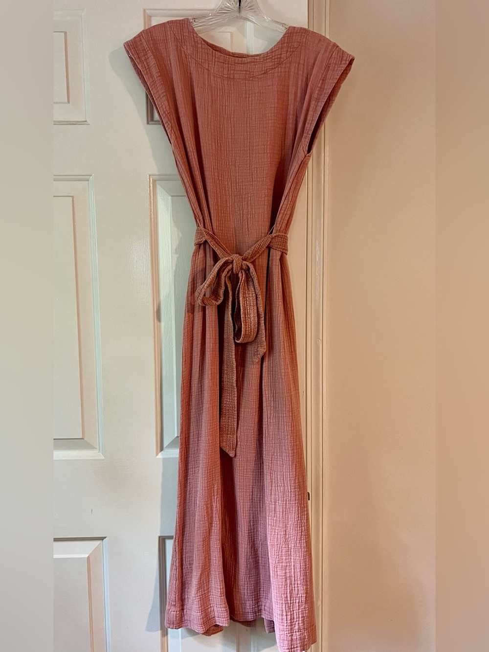Faherty Dusty Rose Sleeveless Gauze Maxi Dress with Waist Tie